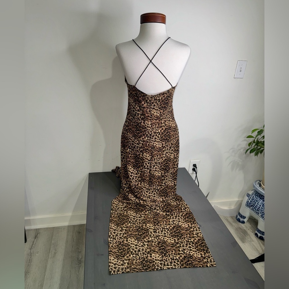 Vintage Y2K SABORA Dress Women’s Cheetah Print Maxi - Picture 2 of 6